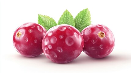 Fresh Red Berries with Green Leaves on White Background
