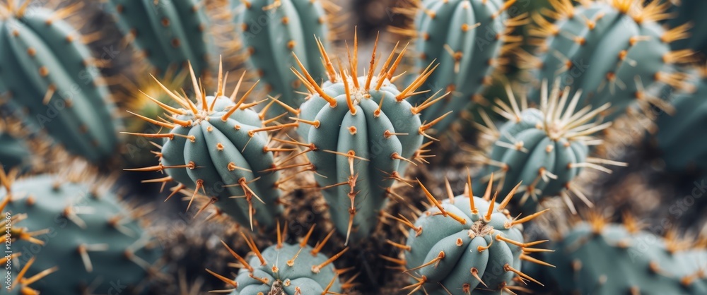 Poster close up of cactus thorns in abstract composition with soft focus and space for text background