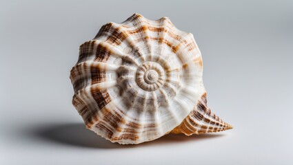 Fototapeta premium Ancient fossilized seashell isolated on a white background with ample space for text or graphic design elements for educational use.