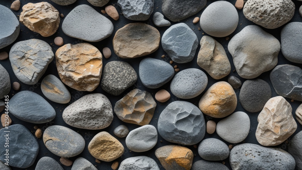 Wall mural Textured abstract background of assorted pebbles in various colors and shapes ideal for creative design and natural themes.