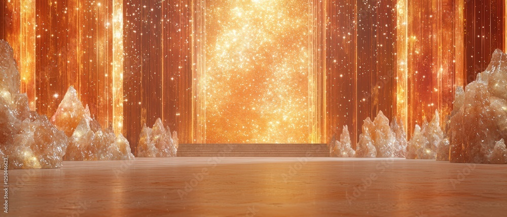 Poster dreamy stage with agate elements and nebula background in soft peach tones for stunning visual exper
