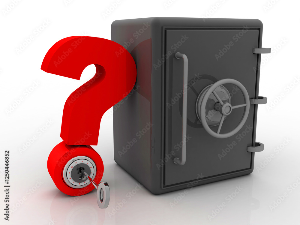 Poster 3d rendering question mark with locker