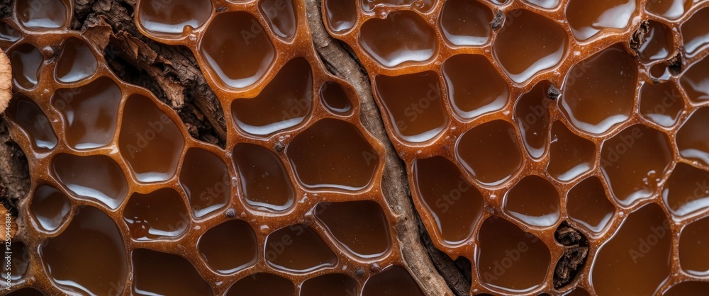 Aufkleber close-up view of natural brown resin with intricate patterns and textures reflecting the beauty of t