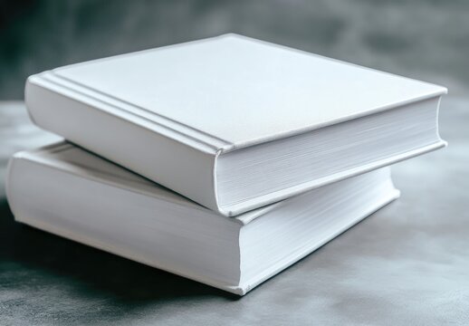 Two blank white books on grey background, mockup