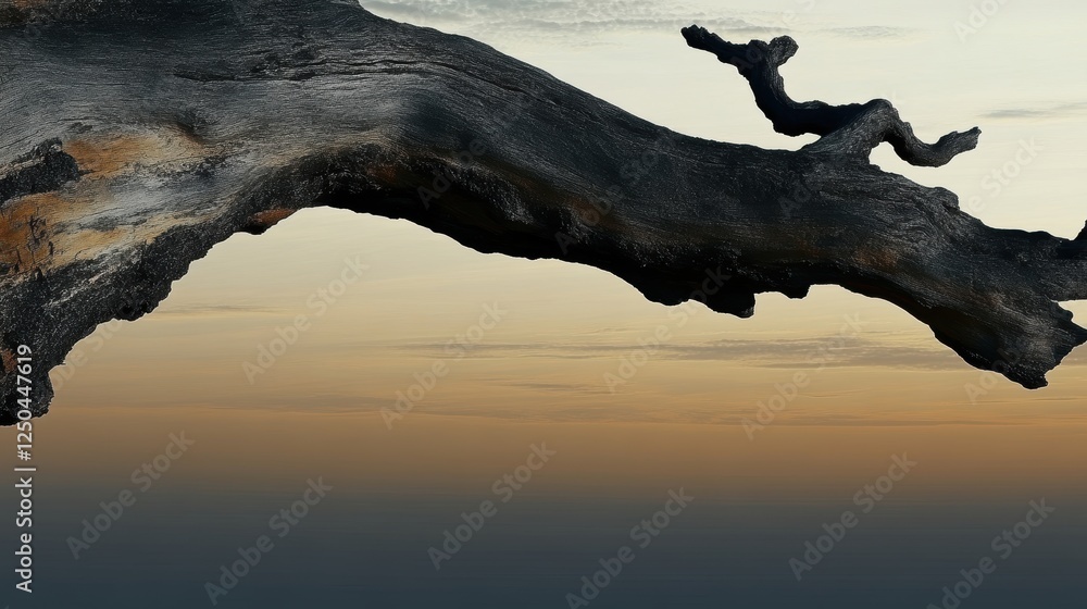 Poster a close-up of a weathered tree branch against a gradient sky.