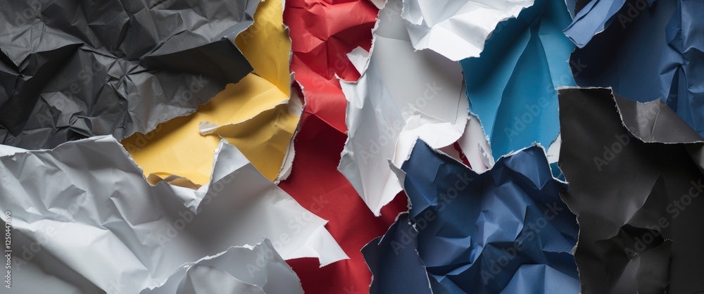 Poster colorful torn paper fragments creating a chaotic and disorganized artistic background texture in var