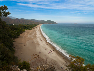 Wonderful view of Olympos and Cirali beach. Touristic Mediterranean coast of Turkey. Kemer district, Antalya province, Turkey country 