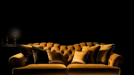 Obraz premium A luxurious bronze gold velvet sofa with tufted backrest and brass legs,