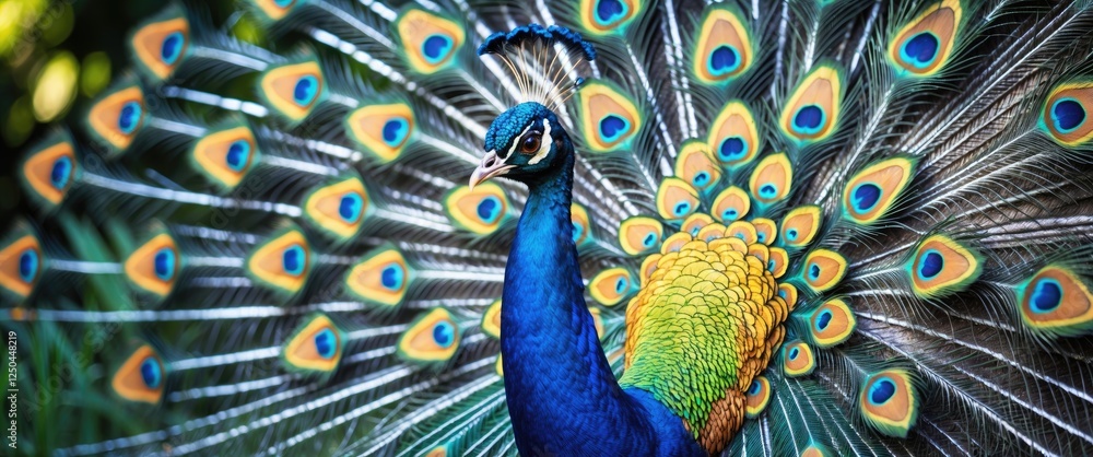 Aufkleber stunning peacock displaying vibrant plumage with intricate patterns in a natural setting showcasing 