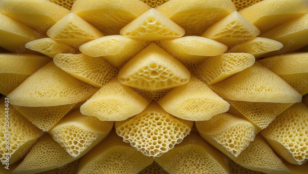 Poster close-up view showcasing the intricate texture and honeycomb structure of a vibrant yellow sponge in