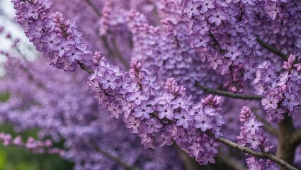 Lilac Blossoms in Full Bloom with Soft Focused Background and Space for Text Overlay in Nature Inspired Setting