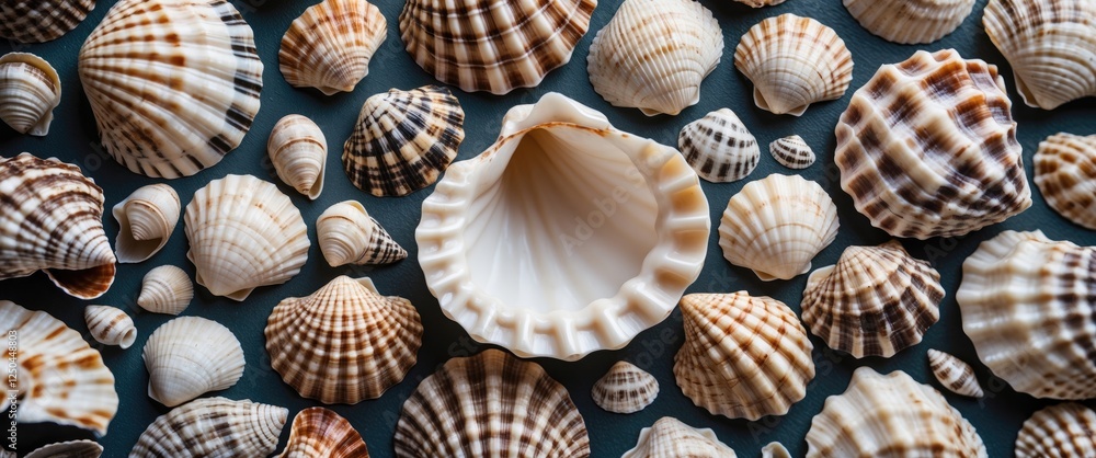 Poster sea shell background texture featuring a variety of shell shapes and patterns ideal for marine or co