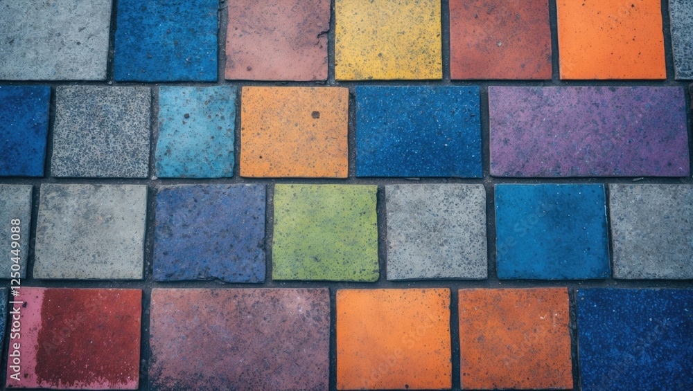 Poster vibrant abstract sidewalk tile background showcasing a variety of colorful patterns ideal for advert