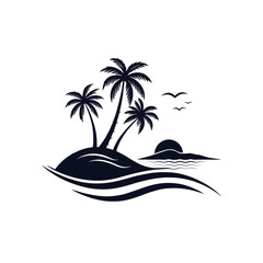 island Beach silhouette logo vector line art logo design