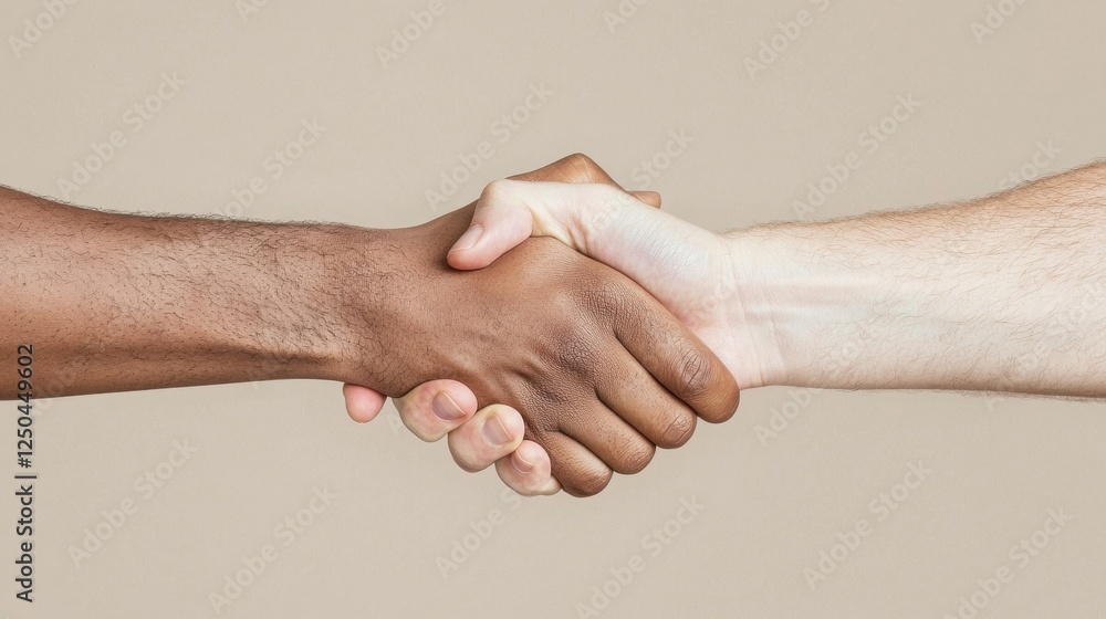 Poster building trust through collaboration a handshake between diverse individuals neutral background