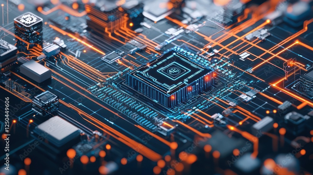 Poster high tech circuit board with processor
