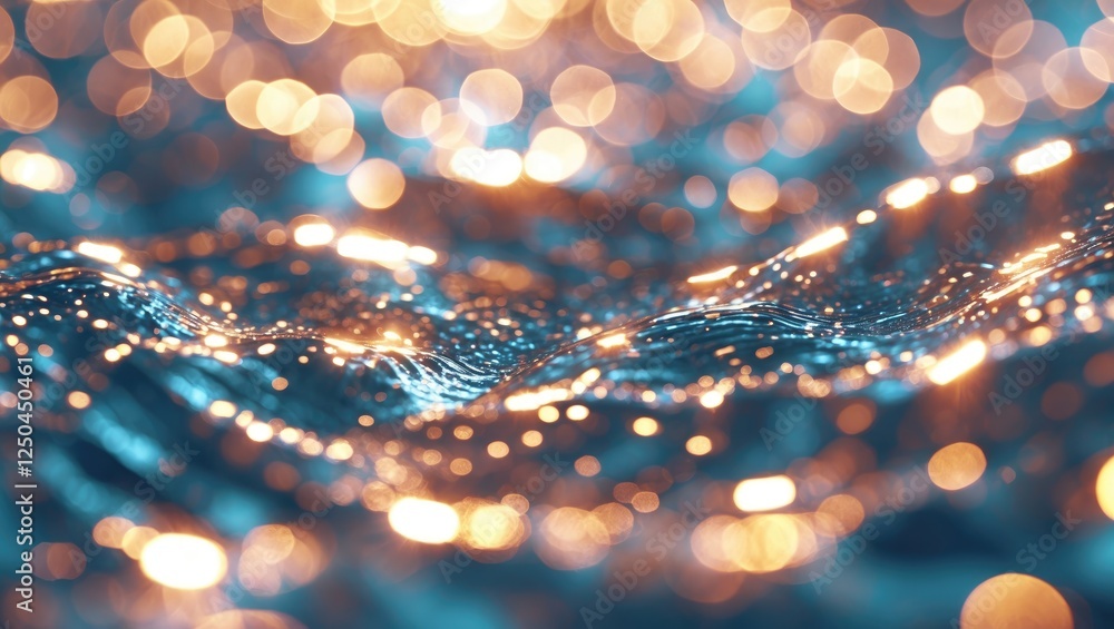 Poster vibrant blue and orange abstract bokeh texture with glare and reflections in a soft focus background