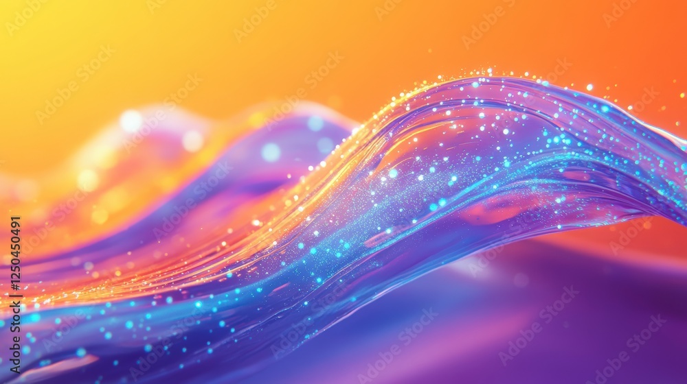 Aufkleber vibrant 3d render of wavy blue and purple waves with glowing elements on a gradient background for c