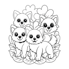 Four cute  Dog Coloring Pages illustration