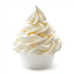 Delicious Swirled Soft Serve Ice Cream in a White Cup on a Plain Background for Sweet Treats and Desserts