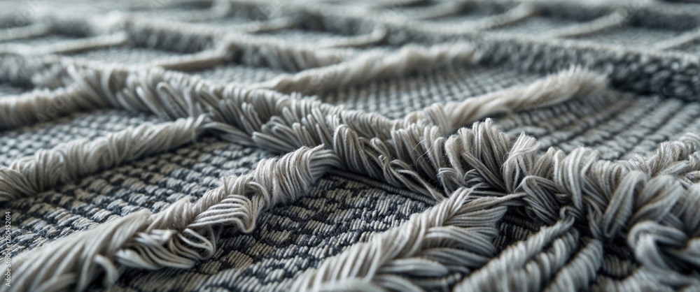 Poster close-up macro shot of textured gray carpet showcasing intricate patterns and strands highlighting f