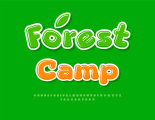 Vector Funny template Forest Camp. Cute Children Font. Green set of Digital  Alphabet Letters and Numbers.