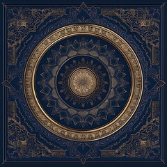 Fototapeta premium Ornate gold mandala on navy blue background
