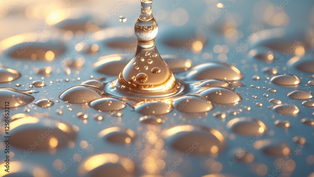 Aufkleber captivating close-up of water droplets on a surface illuminated by soft, creamy light creating a ser