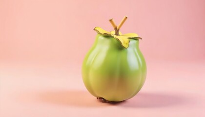 Green Fruit Still Life: Minimalist Pastel Pink Background