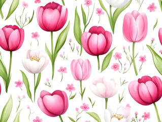 Obraz premium Romantic Watercolor Floral Seamless Pattern for Valentine s Day