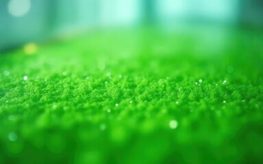 Naklejka premium Lush Green Field with Blurry Background and Sparkling Highlights