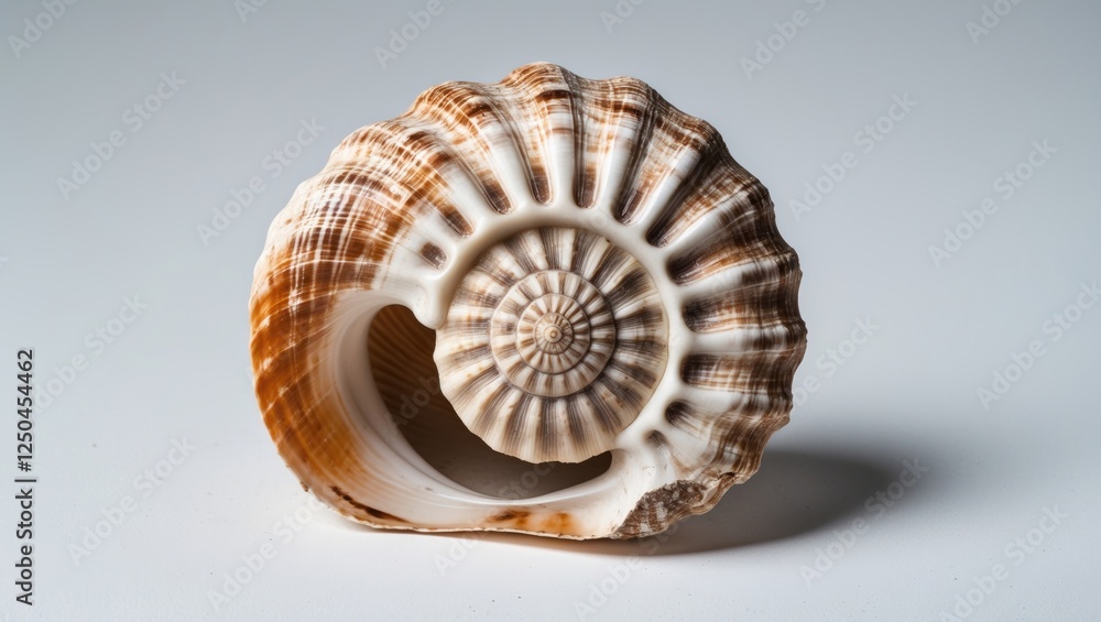 Poster ancient fossil seashell isolated on a white background showcasing intricate details with ample empty