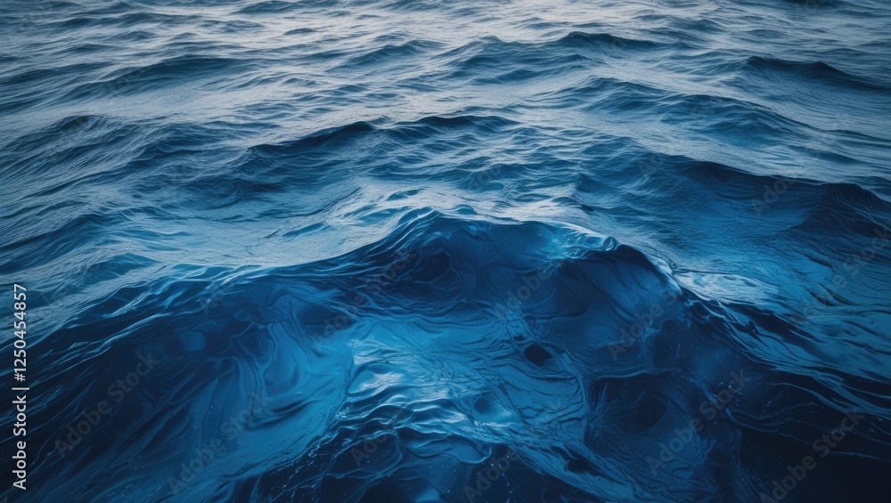 Poster deep blue ocean water texture with gentle waves creating an abstract pattern of light and shadows.