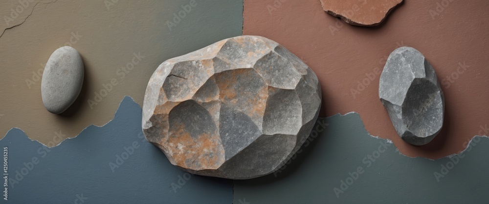 Poster natural stone textures displayed on a multicolored background for artistic and decorative design con