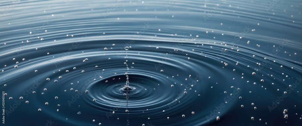 Poster deep dark blue water surface with gentle ripples and tiny bubbles illuminated by soft light creating