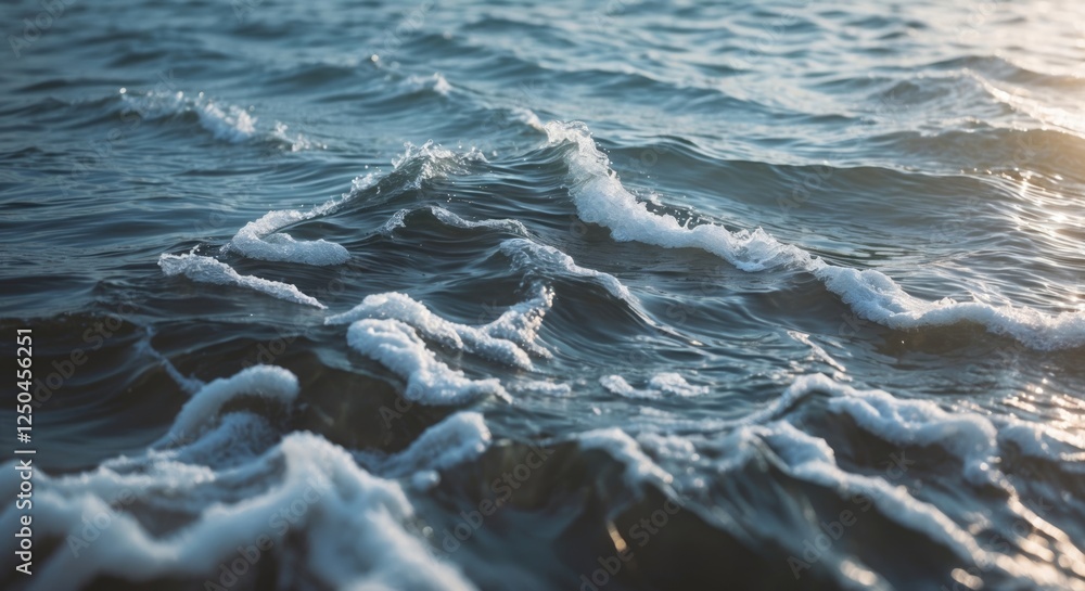 Poster waves gently ripple across the water surface reflecting soft light creating an abstract serene coast