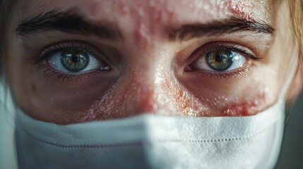 A close-up of a person's face, showing an allergic rash