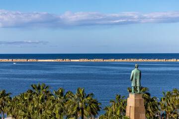 Alexandria, Egypt The Saad Zaghloul Statue on Mahta al raml square in downtown and the Mediterranean Sea.