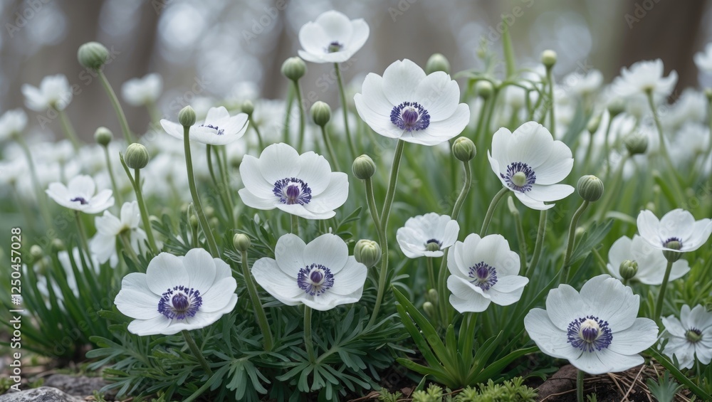 Canvas Prints Spring Blooming Anemone Flowers in a Lush Green Garden Setting Natural Background with Copy Space for Text Ideal for Seasonal Promotions