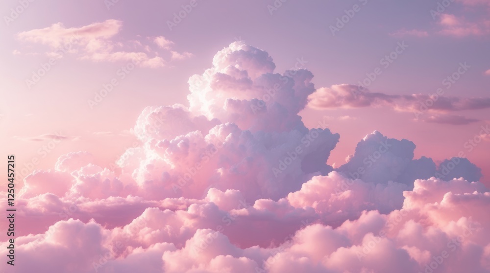 Poster pastel pink sky with fluffy white clouds creating a dreamy abstract background ideal for calming and