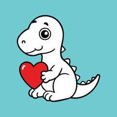 Cute Cartoon Dinosaur Holding a Red Heart – Adorable Kawaii Valentine’s Day Clipart