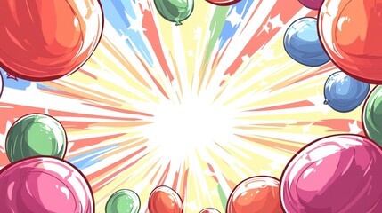 Colorful Balloons with Bright Background and Radiating Starburst Effect