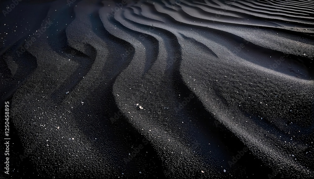 Aufkleber rippling patterns of black volcanic sand with fine texture and abstract light play for minimalist ba