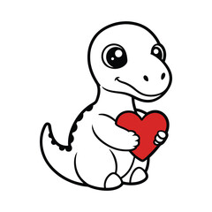 Cute Cartoon Dinosaur Holding a Red Heart – Adorable Kawaii Valentine’s Day Clipart