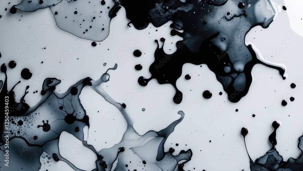 Poster black and white acrylic ink blending in water creating an abstract artistic background with fluid sh