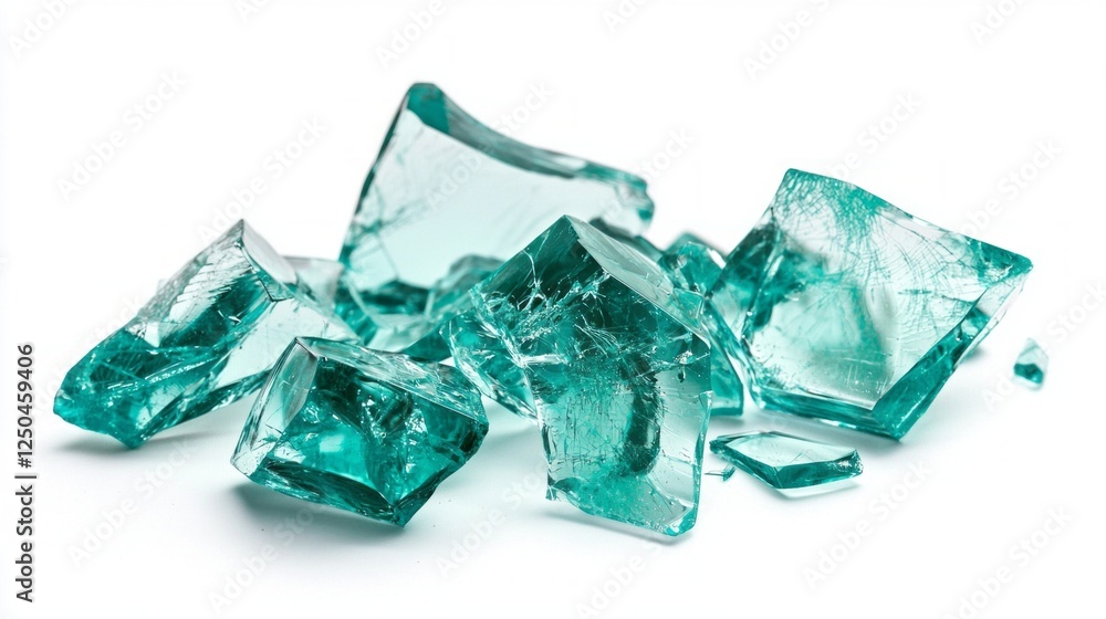 Aufkleber broken turquoise glass fragments showcase a vivid contrast against a pristine white backdrop, illumi