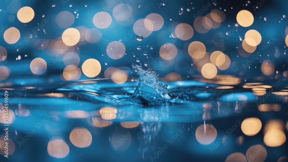Poster abstract aqua water background with bokeh lights and droplet splash creating a dreamy atmosphere for