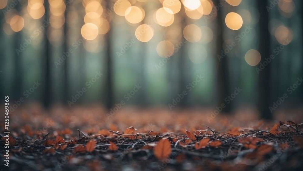 Poster autumn forest bokeh background with soft focus and empty space for text overlays