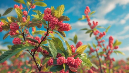 Vibrant Ashberry Branches Against a Bright Sky Background With Space for Text and Customization
