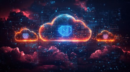Obraz premium Secure AI cloud computing with encryption icons
